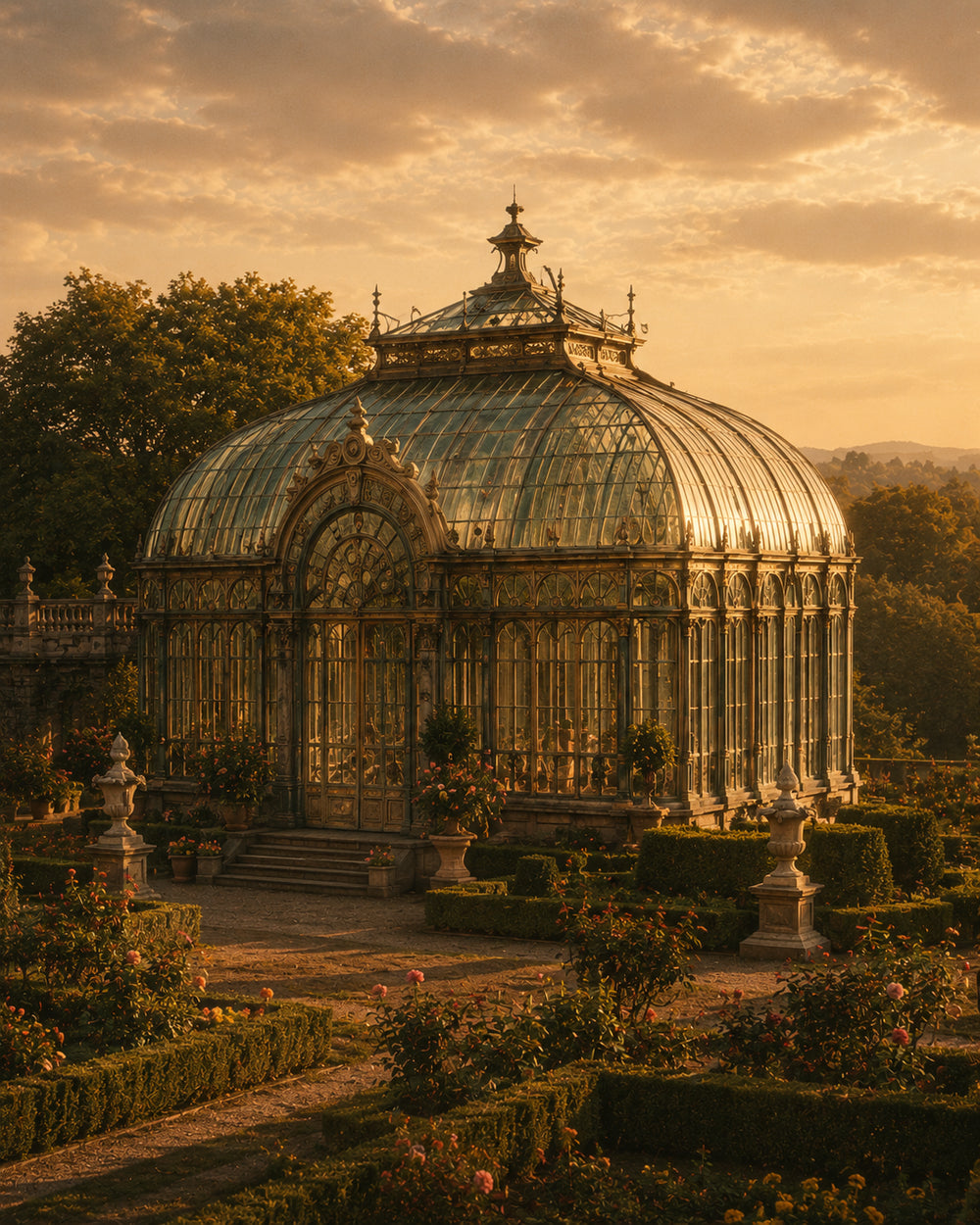 A glass house, hidden among the trees.